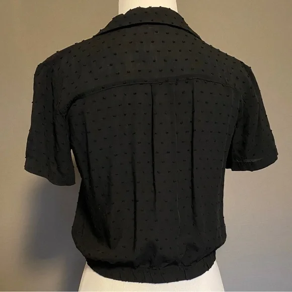 Black Polka Dot Crop Blouse with Black Tie Front and Buttons Size XS - Picture 7 of 11